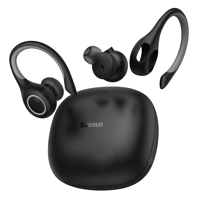 Baseus Encok W17 Sport Bluetooth Earlops Earlphones TWS Wireless Headphones Headstecsets Support Qi Wireless Charging Smart Touch IP55 Waterclose - Black